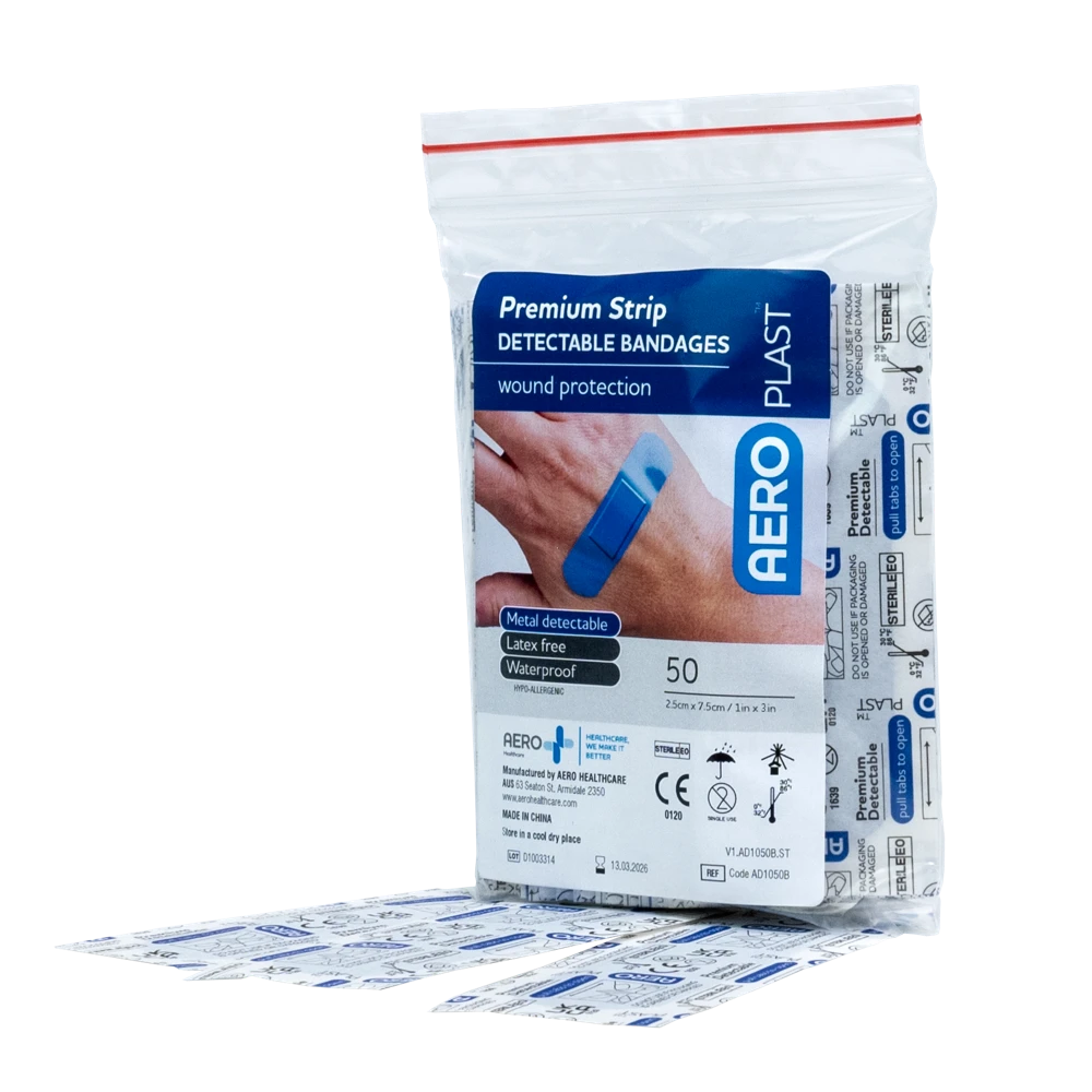 AEROPLAST Premium X-Wide Detectable Strip 7.5 x 2.5cm Bag/50