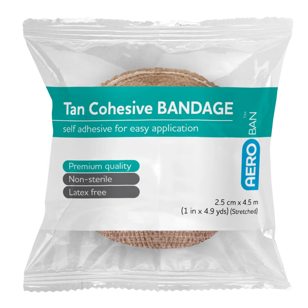 AEROBAN Tan Cohesive Bandage 2.5cm x 4.5M Wrap/12