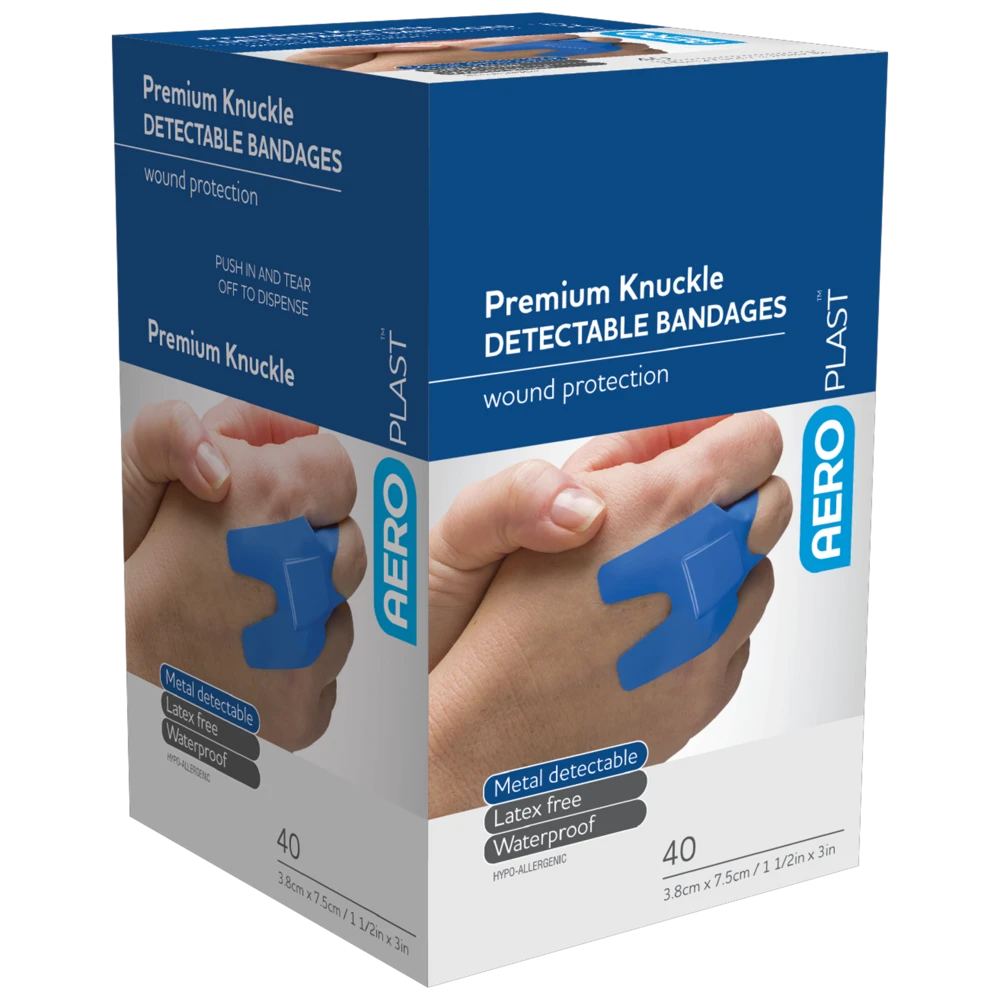 AEROPLAST Premium Detectable Knuckle Dressings 7.5 x 3.8cm Box/40