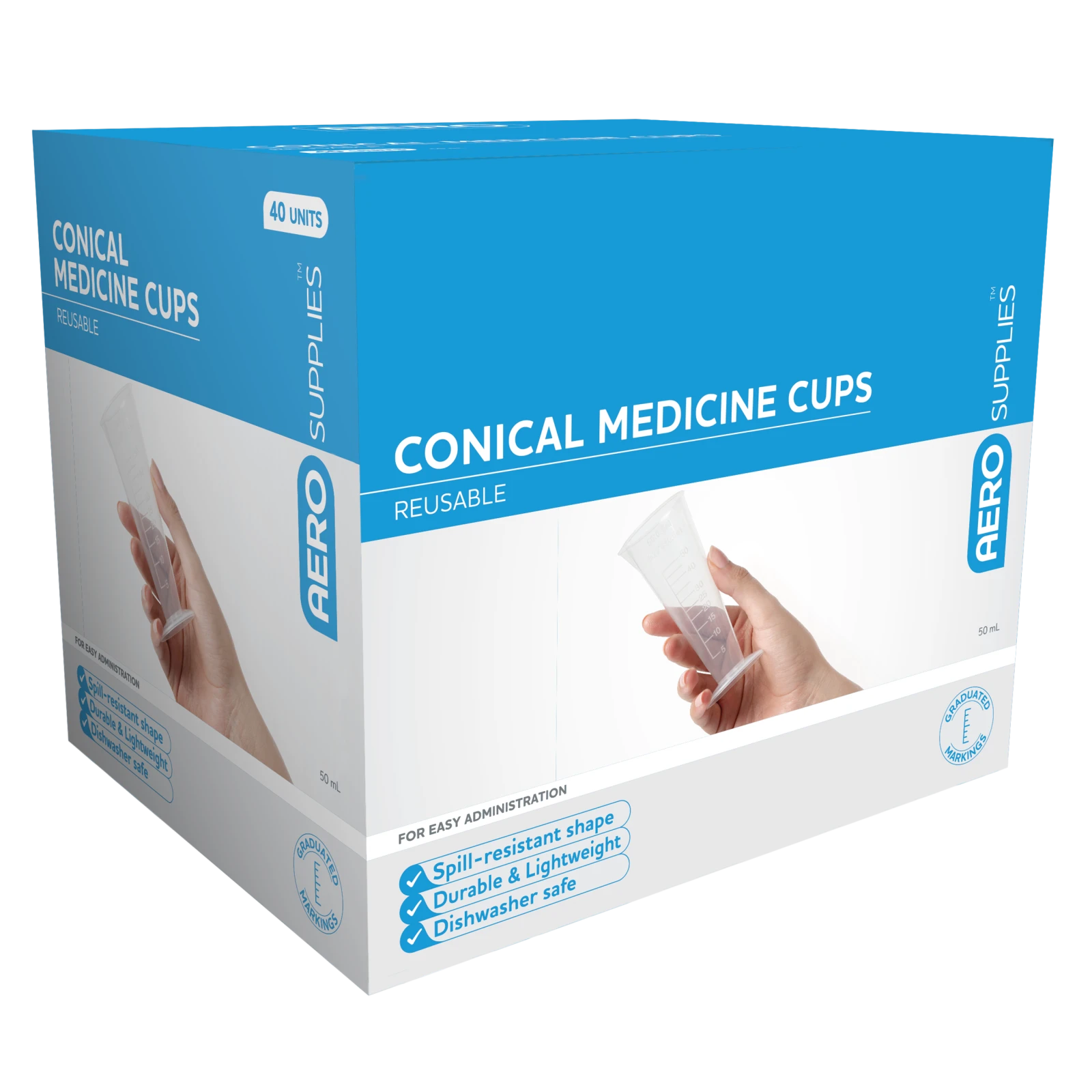AeroSupplies Conical Medicine Cup 50mL Box/40