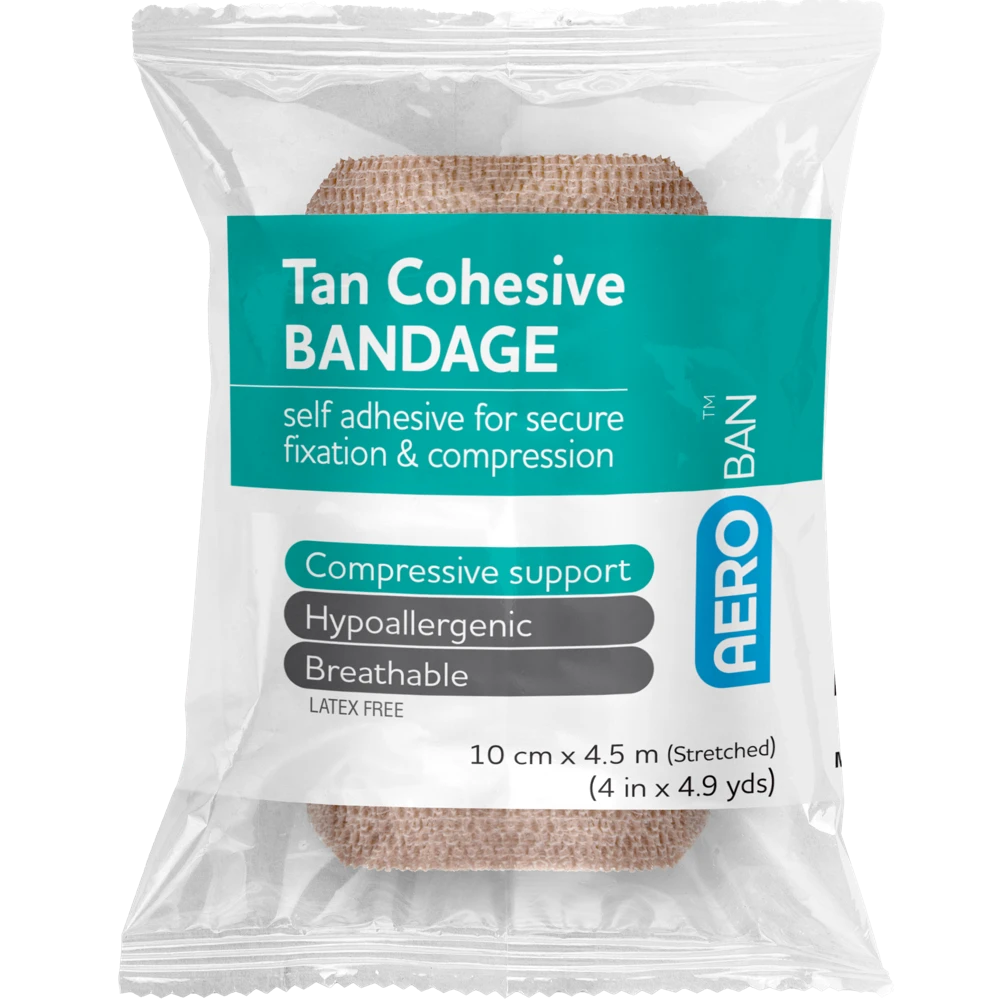 AEROBAN Tan Cohesive Bandage 10cm x 4.5M Wrap/12