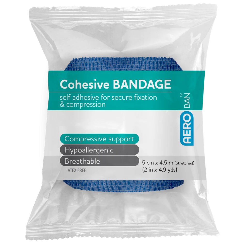 AEROBAN Blue Cohesive Bandage 5.0cm x 4.5M Wrap/12