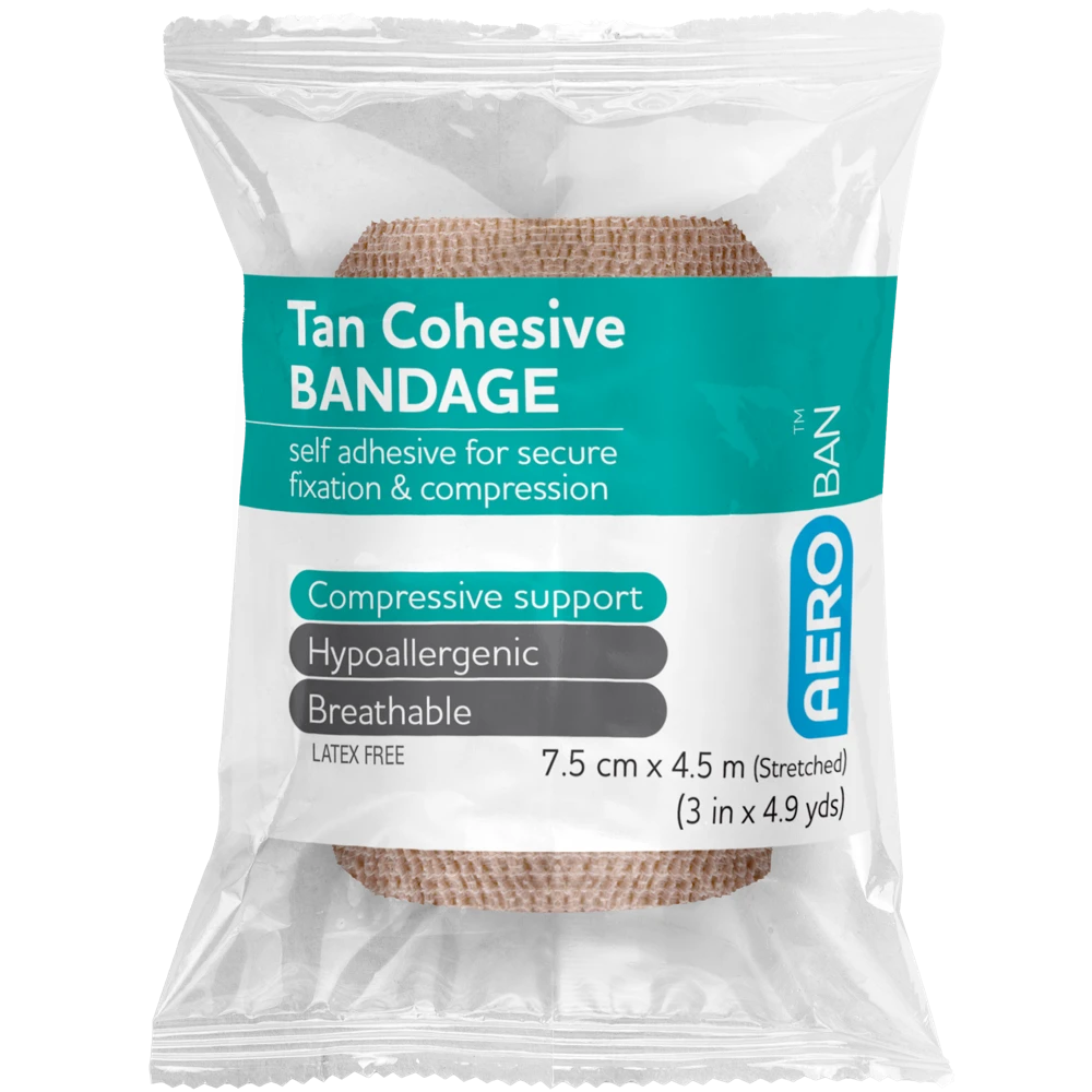 AEROBAN Tan Cohesive Bandage 7.5cm x 4.5M Wrap/12