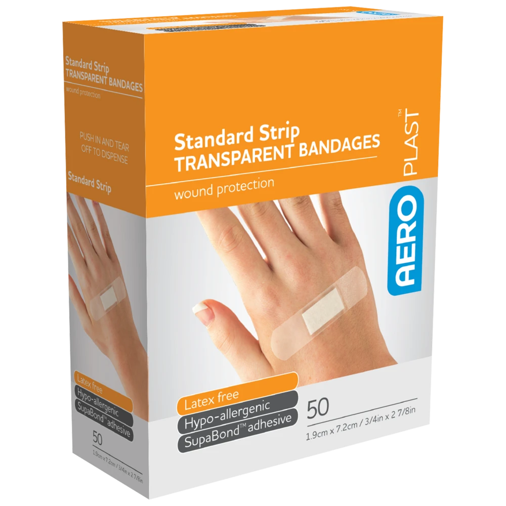 AEROPLAST Transparent Standard Strip 7.2 x 1.9cm Box/50