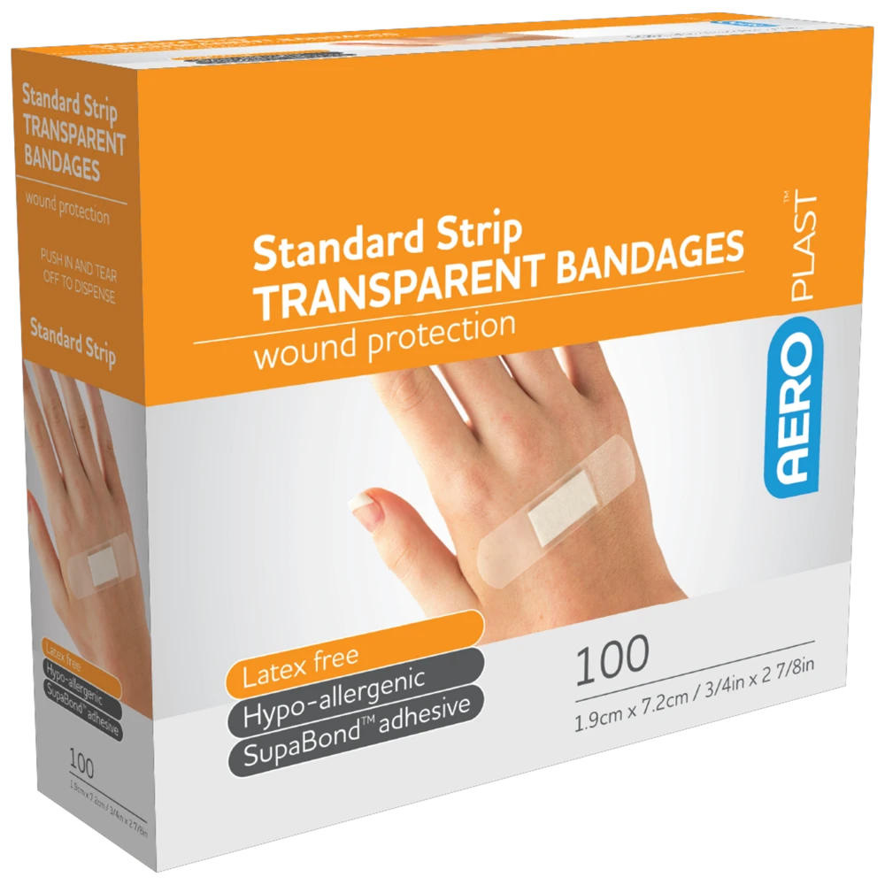 AEROPLAST Transparent Standard Strip 7.2 x 1.9cm Box/100