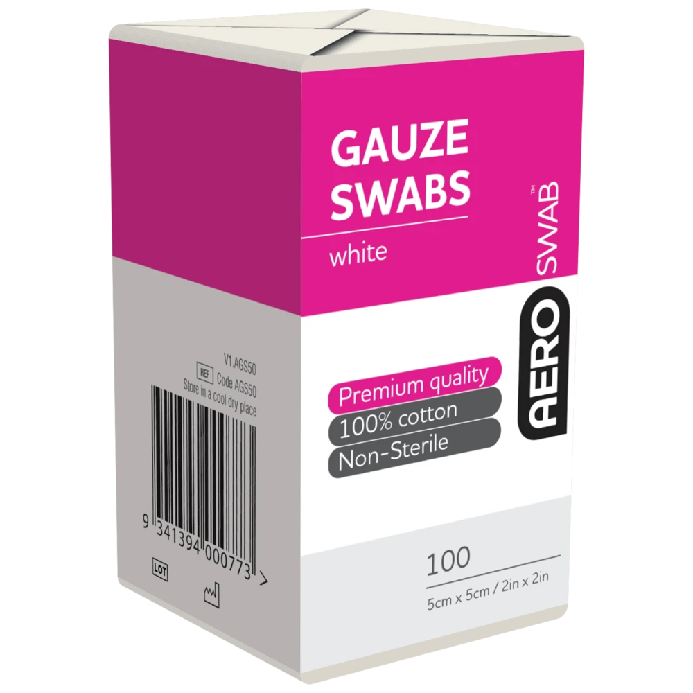 AEROSWAB Non-Sterile White Gauze Swab 5 x 5cm (8PLY) Pack/100