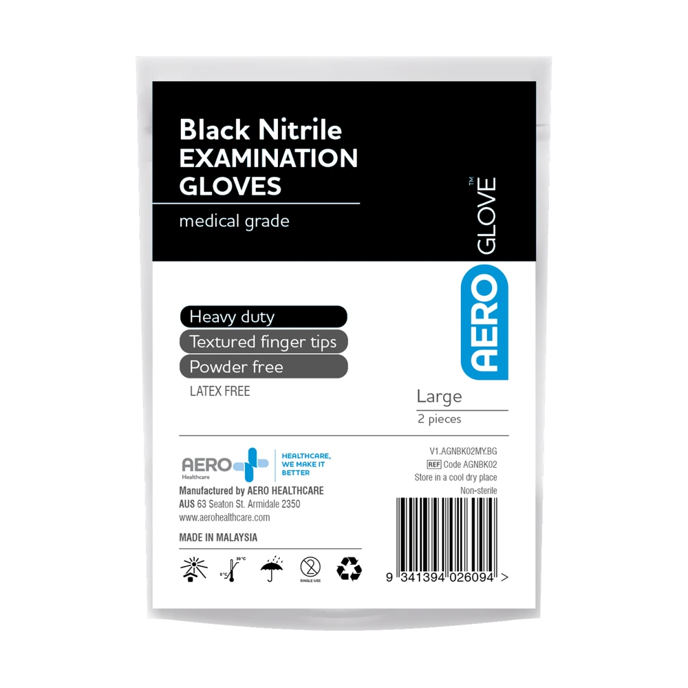 AEROGLOVE Large Black Nitrile Powder-Free Gloves Bag/2