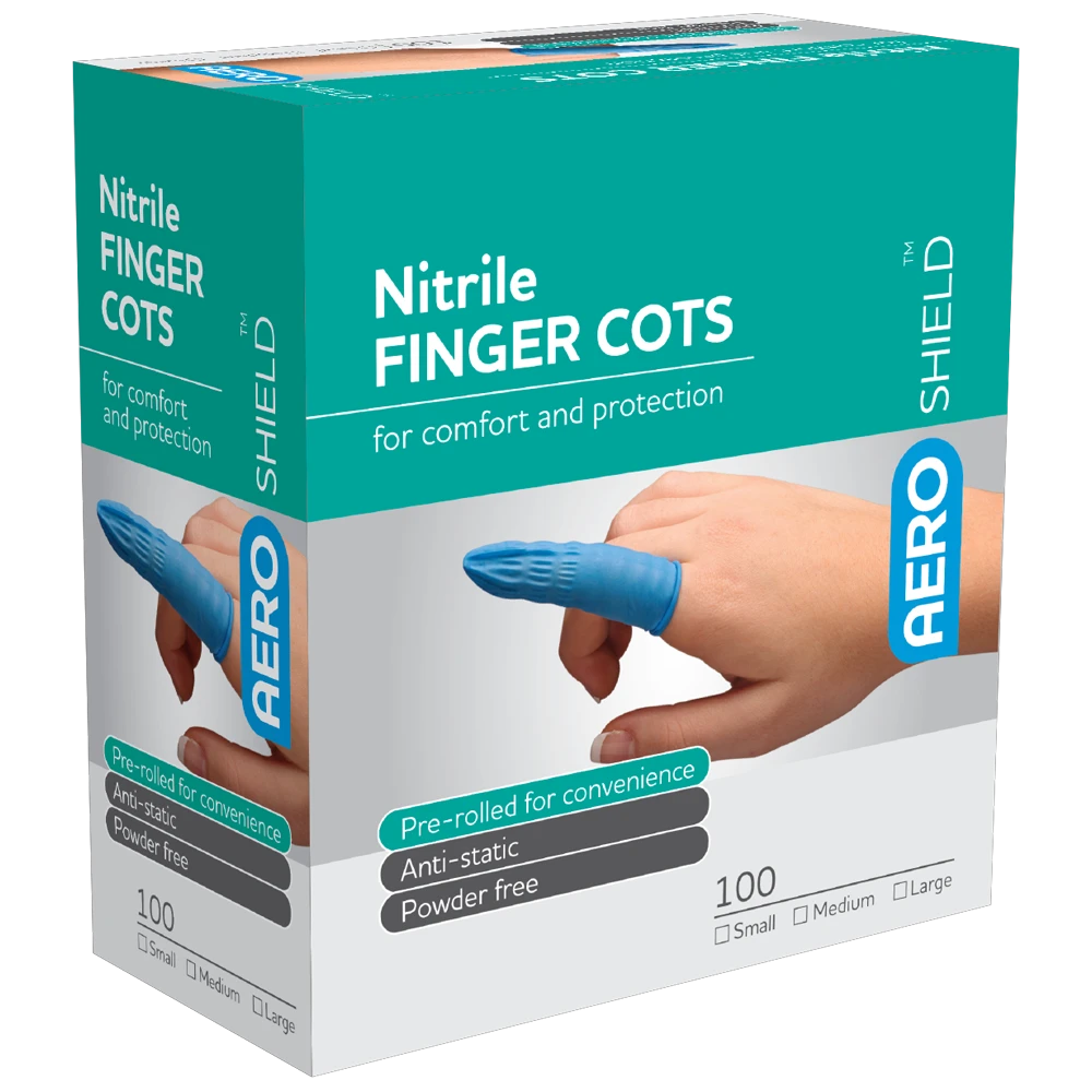 AEROSHIELD Medium Nitrile Finger Cots Box/100