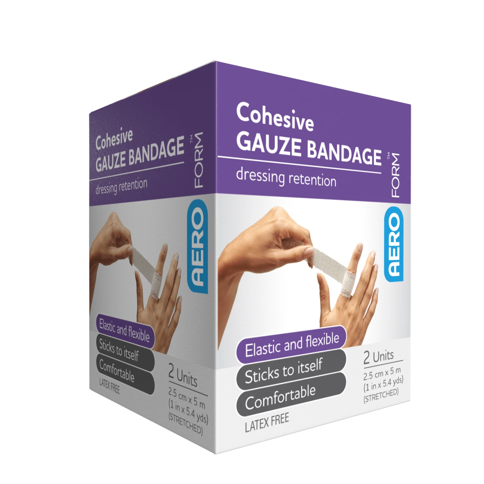AeroForm Cohesive Gauze Bandage 2.5cm x 5M 2pk Box/2